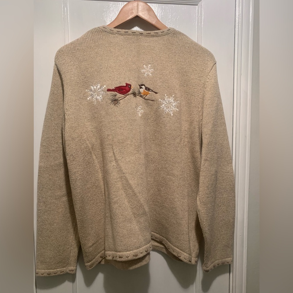 Croft & Barrow Embroidered Cardinal Winter Zip Cardigan Silk Blend Patchwork XL - Picture 6 of 16